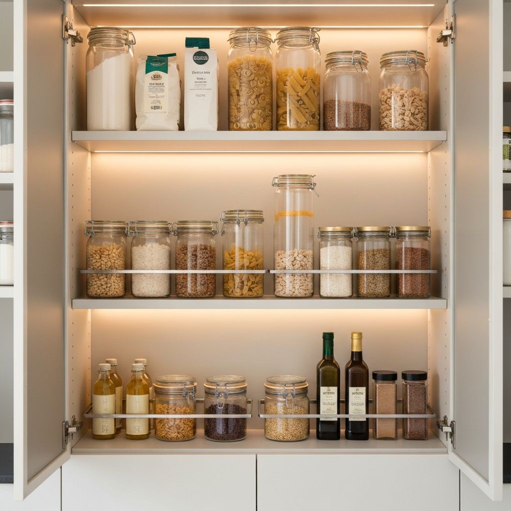 Organisierte Vorratsregal mit Lebensmitteln